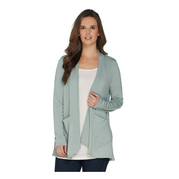 LOGO by Lori Goldstein Open Front Cardigan XXS Sage Green Open Front Draped NWOT - Picture 1 of 7